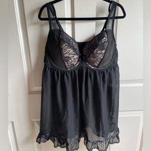 Cacique Black Lace Babydoll Chemise with Adjustable Straps Size 26/28